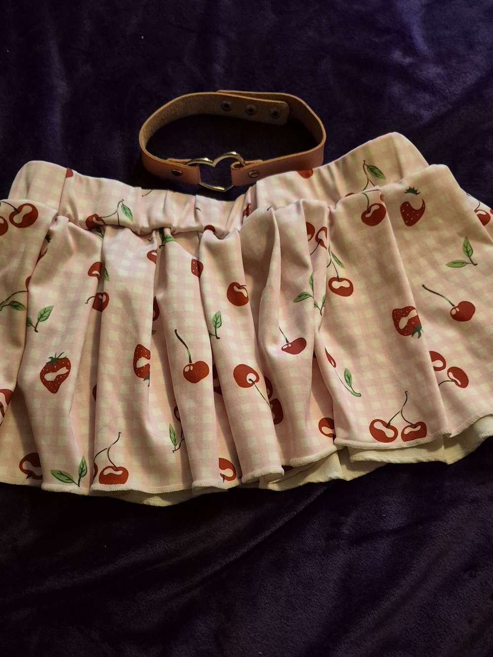 Avidlove Cherry-Print Pink Pleated Women's Skirt